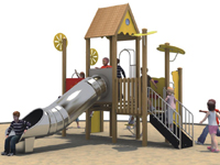 Wooden Playset with Stainless Steel Playground Equipment