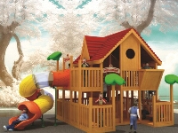 Wooden Timber Treehouse Play Ground Set with Spiral Tube Slide for Kids Centre 